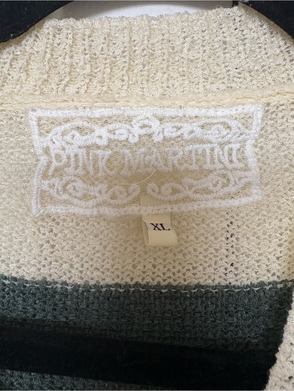 Striped V-Neck Men's Sweater in Cream and Dark Green - Picture 4 of 14